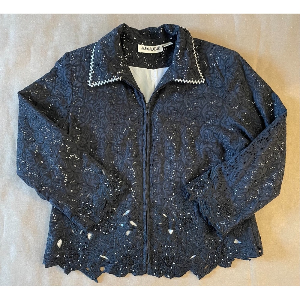 Vintage Anage Jacket Sz L Black Lace Embroidered Beaded Witchy Practical Magic